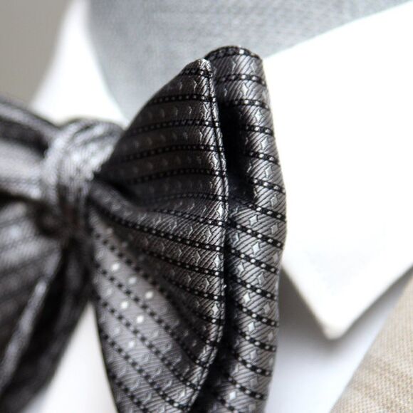 Men's Self-tied Bow Tie 100%Silk Big Butterfly S634 grey Ornament - Picture 10 of 16